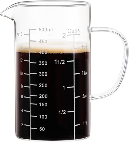 2 Cup Glass Measuring Cup, Liquid Measuring Cups with Three Scale and V-Shaped Mouth, Glass Coffee Cups with Handle, Glass Beaker for Kitchen or Restaurant 500 ML1