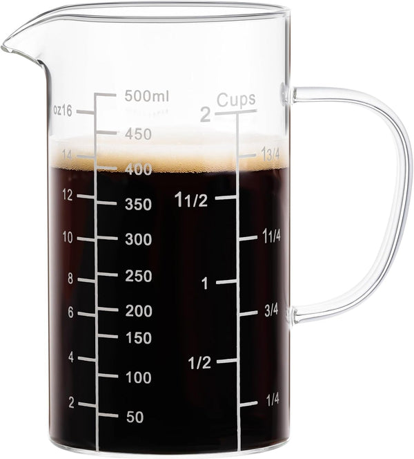 2 Cup Glass Measuring Cup, Liquid Measuring Cups with Three Scale and V-Shaped Mouth, Glass Coffee Cups with Handle, Glass Beaker for Kitchen or Restaurant 500 ML1