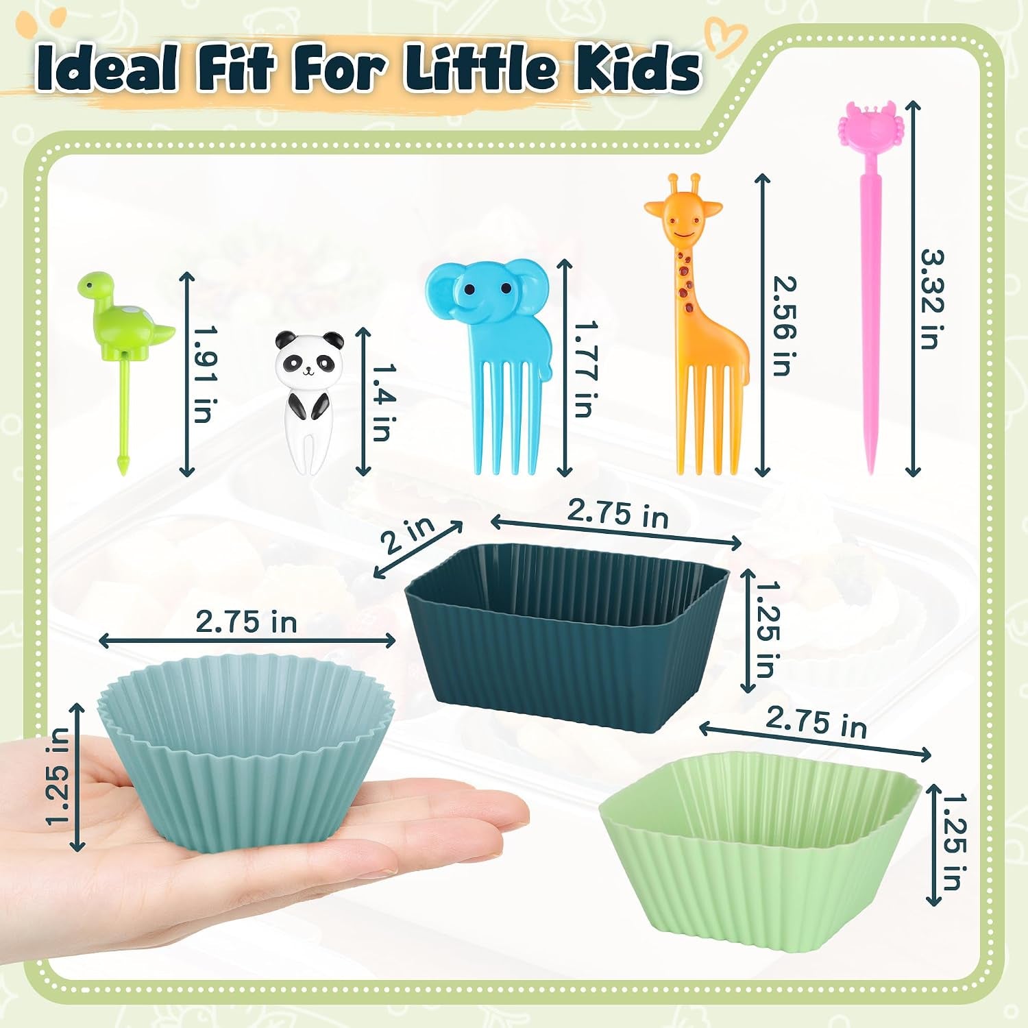 66pcs-silicone-lunch-box-dividers-cute-animal-food-picks-for-kids-20-reusable-silicone-cupcake-liners-muffin-baking-cups-46-fruit-toothpicks-school-lunchbox-bento-box-accessories-supplies