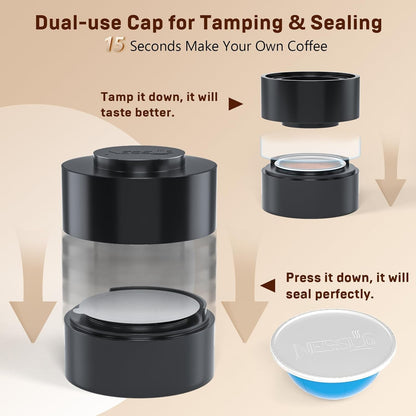Reusable Pod Kit for Nespresso Pods Vertuo, Reuse Old Coffee Pods for Nespresso Vertuo: 100 Pcs Aluminum Foil Seal Lid, Holder, Brush, Refillable Vertuo plus Next Capsule Machine(No Pods Come)2