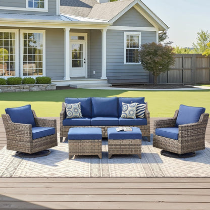 Outdoor Patio Furniture Set-5 Pieces All-Weather Wicker Outdoor Furniture with Swivel Patio Chairs Outdoor Patio Conversation Sets for Garden Porch Deck Grey/Blue1