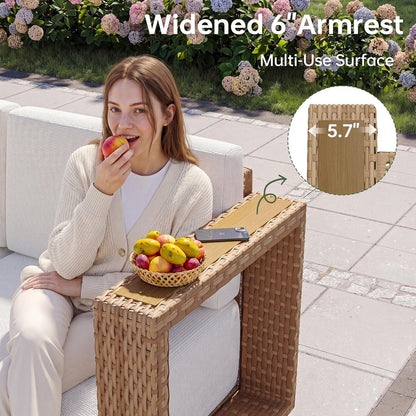 Patio Furniture Set, 6 Piece Outdoor Wicker Sofa, Yellow/Beige4