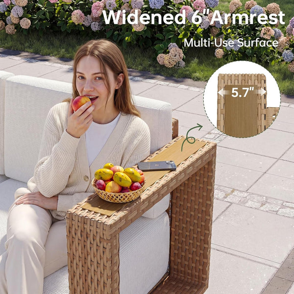 Patio Furniture Set, 6 Piece Outdoor Wicker Sofa, Yellow/Beige4