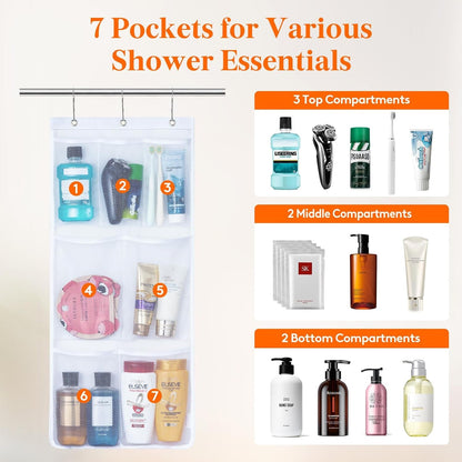 Mesh Shower Caddy, 7 Pockets Hanging Bathroom Organizer, 1 Pack3