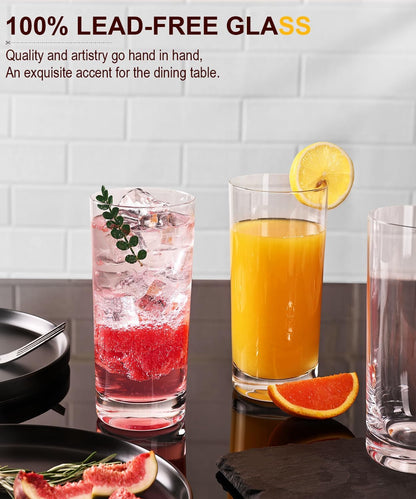 Drinking Water Glass Cups Set,Crystal Highball Glasses Cups Set of 6,16Oz | Wide Mouth Design Clear Tall Glassware for Cocktail Parties, Family Dinners2