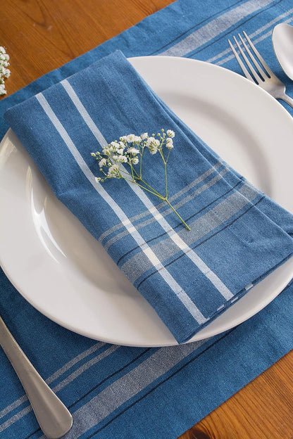 French Stripe Tabletop Collection Farmhouse Style Dining Table Linen Napkin Set, 20X20, Blue Chambray, 6 Piece6