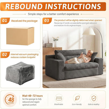 Boneless Loveseat Sofa Couch, 2 in 1 Convertible Sofa Bed with Pillows, Fold Out Bean Bag Chair Boneless Floor Couch for Living Room Bedroom Office Lounge Apartment, No Assembly Needed, Grey8