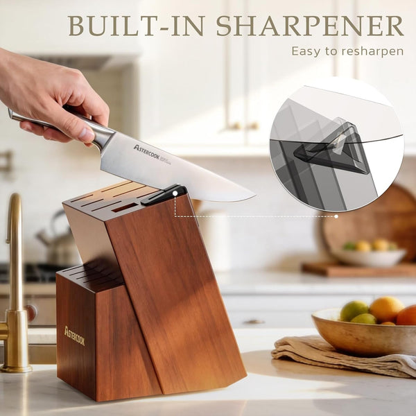 Knife Set, Kitchen Knives Set with Block and Sharpener Full Tang 15 Pcs Stainless Steel Knives, Dishwasher Safe Knife Set with Anti-Slip Ergonomic Handle, Walnut, Fathers Day Gift for Men5