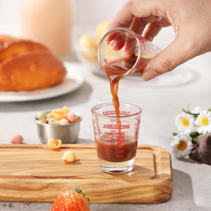 Shot Glass Measuring Cup, 2PCS Measuring Shot Glasses, Thick Base Liquid Measuring Cup for Espresso Shot Glass and Measuring Glasses, Four Different Units of Measure(1 OZ, 2 TBS, 6 TSP, 30 ML)6