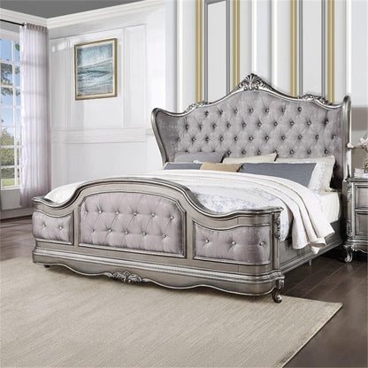 Ariadne Eastern King Bed in Velvet & Antique Platinum Finish2