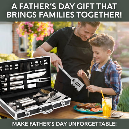 Grilling Accessories, Gifts for Men Christmas Grilling Gifts for Dad, Heavy Duty Stainless Steel BBQ Grill Tools Set for Outdoor Grill with Aluminum Case and Apron, Birthday Gifts for Men Dad3