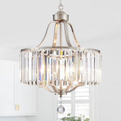 Modern Crystal Chandeliers round 4-Light Large Brushed Nickel Pendant Lighting Fixture for Dining Room Living Room Kitchen Island Bedroom Hallway Hall Foyer, 15.7"1