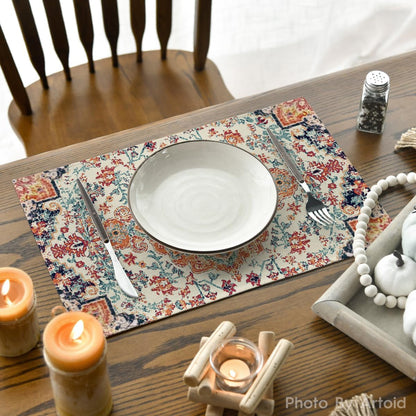 Boho Placemats Set of 4, Daily Orange Teal Flowes Bohemia Table Mats for Home Party Dining Decoration 12X18 Inch4
