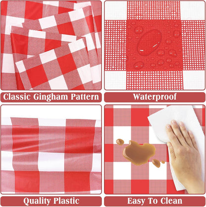 2 Pack Red Gingham Tablecloth Disposable 54 X 108 Inch | Red and White Checkered Tablecloths Plastic Picnic Tablecovers for Birthday Party, Baby Shower, Back to School, Christmas3