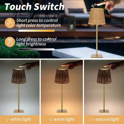 Outdoor Waterproof Cordless Wireless Rechargeable Portable Top Touch Battery Operated Powered LED Table Lamp Desk Lamp Lights for Restaurant Kitchen Patio Dinner Dining (Gold)3