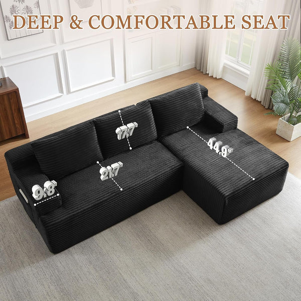 96" Boneless Sectional Sofa Cloud Couch with Deep Seat, Modern L-Shape Compressed Sofa Couch with Right Facing Chaise,Upholstered Boneless Couches for Living Room13