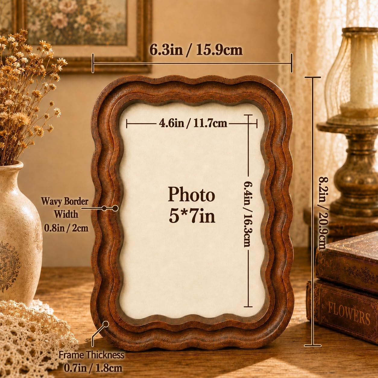 5x7-picture-frame-vintage-brown-photo-frame-wooden-scalloped-frame