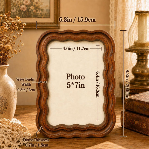 5X7 Picture Frame Vintage Brown Photo Frame Wooden Scalloped Frame2