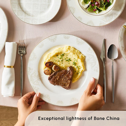 Siena 53-Piece Porcelain Plates and Bowls Set with Dinner & Dessert Plates, Shakers - Bone China Dishware Sets - Kitchen Dinnerware Set for 12 People8