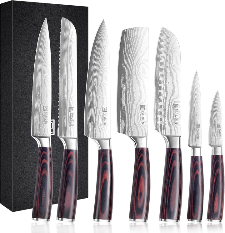 Chef Knife Set, 7 Pieces Kitchen Knife Set, Ultra Sharp Knife Set | High Carbon Stainless Steel, Professional Knives Set for Kitchen with Pakkawood Handle