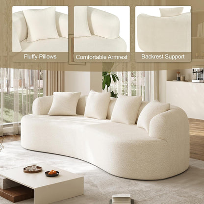 Modern Curved Couch,Oversized 4 Seater Boneless Chenille Sofa,Cream White8