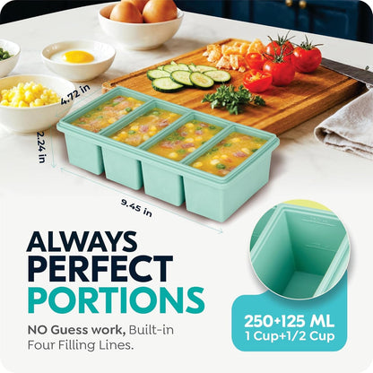 Silicone Freezer Trays with Lids, 1-Cup Soup Container Style Ice Cube Trays for Freezer - Leakproof, Dishwasher,Oven Safe, Stackable, Ideal for Frozen Broth, Leftovers & Meal Prep, BPA Free 2 Pack2