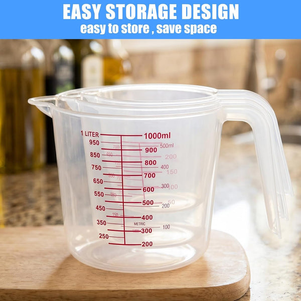 3 Pack Measuring Cups, 250Ml (1-Cup), 500Ml (2-Cup) &1000Ml (4-Cup)3
