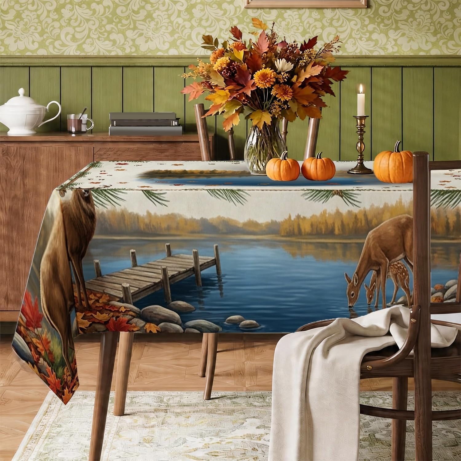 deer-rectangle-table-cloth-rustic-nature-inspired-lake-fall-leaves-fall-brown-polyester-reusable-washable-table-linens-decor-for-dining-kitchen-party-camping-60x86-inch
