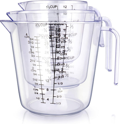 Measuring Cups Set, Liquid Measuring Cups for 3 for Kitchen | BPA Free Plastic Set with Spout Multiple Measurement Scales, Cup, Ml and Oz, (Clear)1