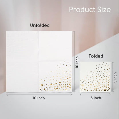 Gold Cocktail Napkins, 100 White and Gold Party Napkins, 5X5 Inch | Soft 3-Ply Paper, Foil-Stamped Detail, Beverage Service, Dessert Tables, Bridal Showers, Engagement Celebrations6