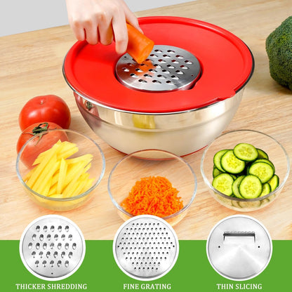 Mixing Bowls with Lids Set,10Pcs Stainless Steel Mixing Bowls with Graters and Egg Whisk &Non-Slip Bottoms Food Prep Nesting Bowls for Baking, Cooking, Meal Storage(1.2Qt-5.5Qt)3