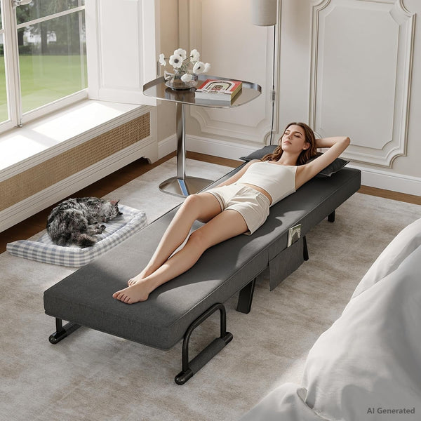Sleep Chair, Folding Sleeper Chairs for Adults (Dark Grey)2