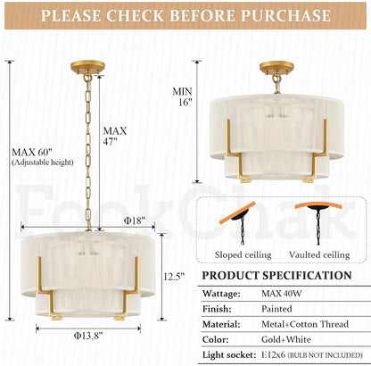 18'' White Woven with Metal Frame Rattan Chandelier8