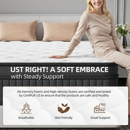 Full Size Mattress 12 Inch Hybrid Mattress in a Box, Medium Firm Pocket Spring and Memory Foam Mattress, Breathable Cool Euro Top with Pressure Relief, Certipur-Us Certified, Bed in a Box Delivery6