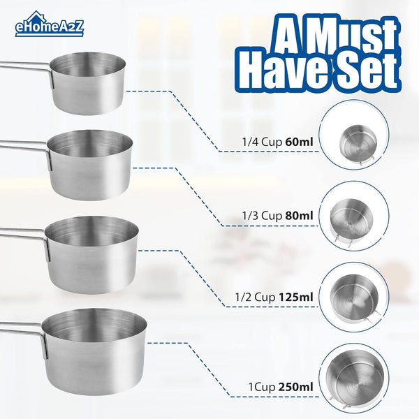 Stainless Steel Measuring Cups Set 4Pc Metal Culinary Couture for Dry Liquid Kitchen Gadgets (1, 4-Piece Set)3