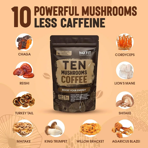 Mushroom Coffee (60 Servings) 10 Mushrooms (Lion’S Mane, Cordyceps, Turkey Tail & Other) Mixed with Gourmet Arabica Instant Immune Boosting Coffee for Focus & Gut Health Support4