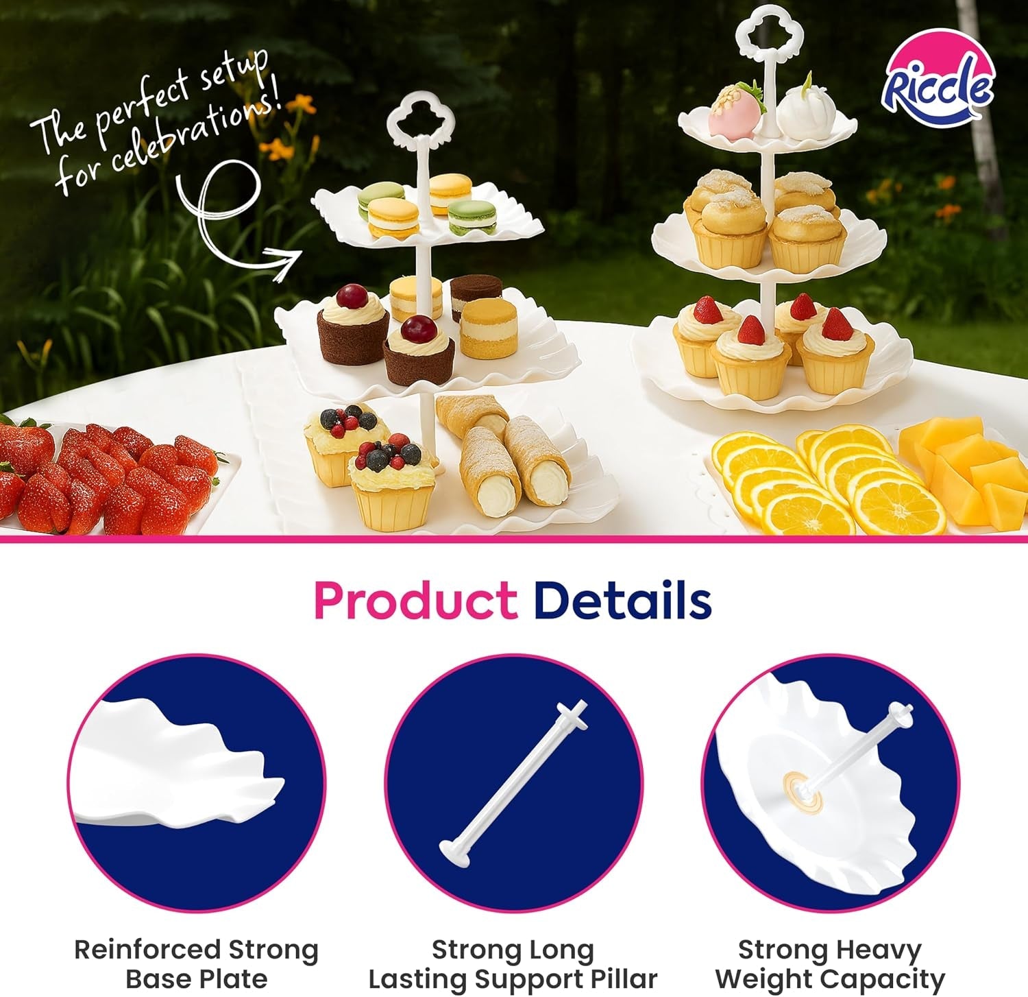 10pc-dessert-table-display-set-3-tiered-cupcake-stand-cake-stands-cupcake-holder-dessert-display-serving-trays-for-party-bridal-shower-baby-shower-tea-party-and-birthdays