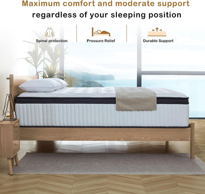 Queen Mattress, 12 Inch Queen Size Hybrid Mattress in a Box with Memory Foam and Individually Pocketed Spring, Motion Isolation, Pressure Relief, Medium Firmness, Certipur-Us Certified6