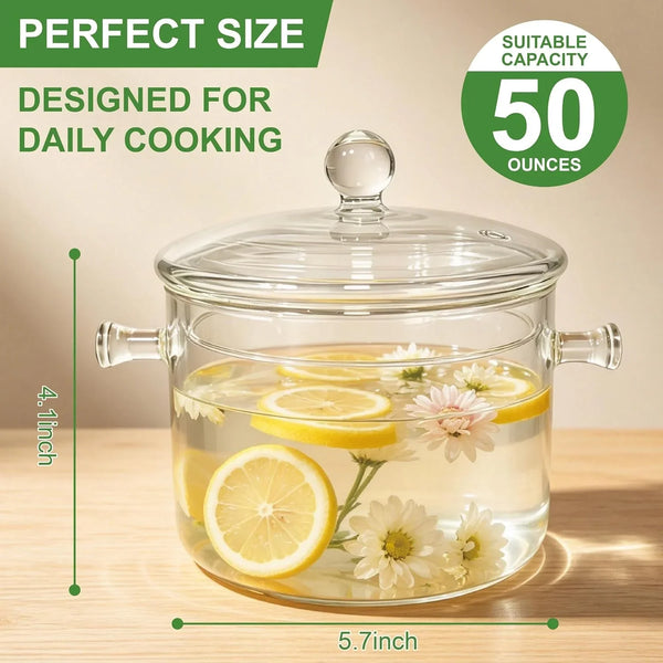Glass Pots for Cooking on Stove, 1.5L / 50Oz, Heat-Resistant Simmer Pot | Glass Cooking Pot with Lid, Heat-Resistant Simmer Pot for Stove Potpourri, Saucepan Pot Fits for Cooking, Soup, Tea, Milk2
