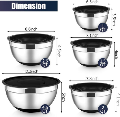 Stainless Steel Mixing Bowls with Lids Set, 5-Piece, Black2