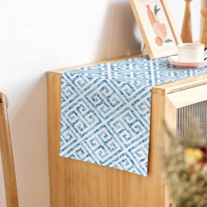 Table Runner Water Themed Greek Key Pattern,Cotton Linen Table Runner Decoration for Kitchen Family Dinner Table Holiday Party Farmhouse Style 13 X 72 Inch5