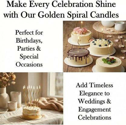 12 Pieces Gold Spiral Birthday Candles, Long Thin Metallic Twisted Cake Candles with Holders, Cake Toppers for Birthday Wedding Decorations, Anniversary and Parties8