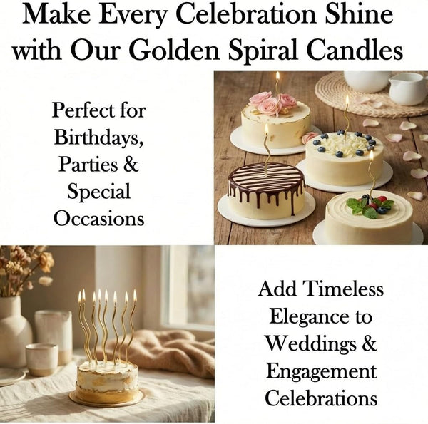 12 Pieces Gold Spiral Birthday Candles, Long Thin Metallic Twisted Cake Candles with Holders, Cake Toppers for Birthday Wedding Decorations, Anniversary and Parties8