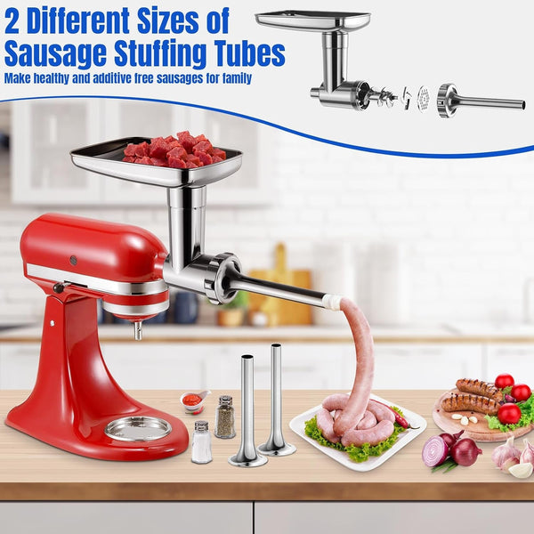 Metal Food Grinder Attachments for Kitchenaid Stand Mixers | Meat Grinder, Sausage Stuffer, 15Pcs Meat Grinder Accessories Set, Silver3