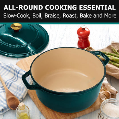 Mueller Duracast 6 Quart Enameled Cast Iron Dutch Oven Pot with Lid | Sourdough Bread Baking, Pfoa-Free, 500°F Oven Safe - All Cooktops Incl. Induction, Braising & Slow Cooking, Emerald7