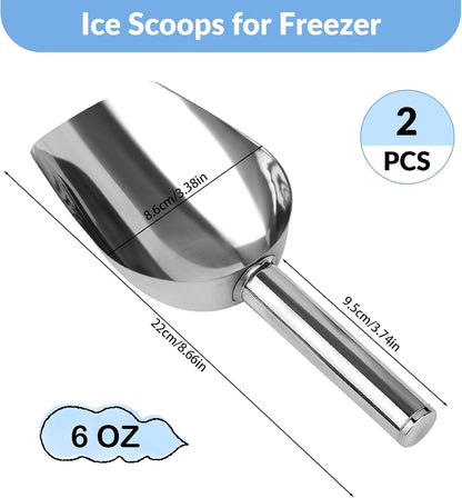 2 Pcs Ice Scoop, 6 Oz Metal Ice Scoop, Ice Scoops for Freezer | Stainless Steel Small Scoops with round Bottom. Ice Scooper for Ice Machine Kitchen Flour Bar Party Wedding Pet Dog Food2