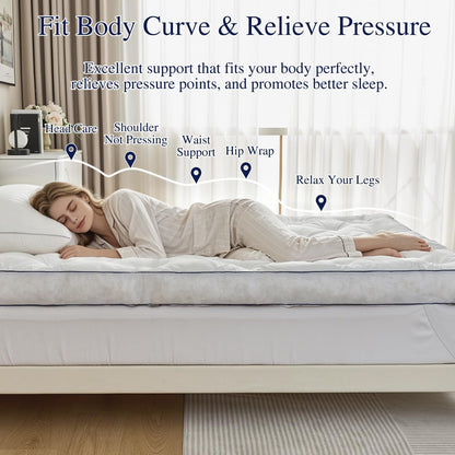 5 Inch Memory Foam Mattress Topper Queen Size, Extra Thick Supportive Pillow Top Mattress Pad, Breathable & Fluffy Soft Bed Topper with Gel Memory Foam，60"X80"5