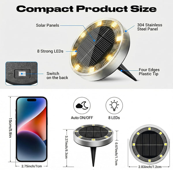 Solar Lights Outdoor Waterproof -12 Pack Solar Ground Lights Anti-Rust, Flat Solar Powered Disc Lights Landscape Lighting for Deck Step Patio Yard Pathway Walkway Driveway Garden, Warm White5