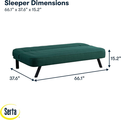 Fairwood 66.1" Convertible Futon Sofa, Short Twin Size, Modern Boho, Dream Coil Comfort, Fingerguard Pinch Point Protection, Soft Woven Polyester Fabric, Forest Green4