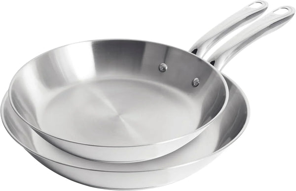 Gourmet Stainless Steel Frying Pan Set, 11 and 12.5 in Skillets | Induction Compatible, Oven Safe to 500°F, Dishwasher Safe, Riveted Stainless Steel Handles, Sears Meats and Sautés Vegetables1
